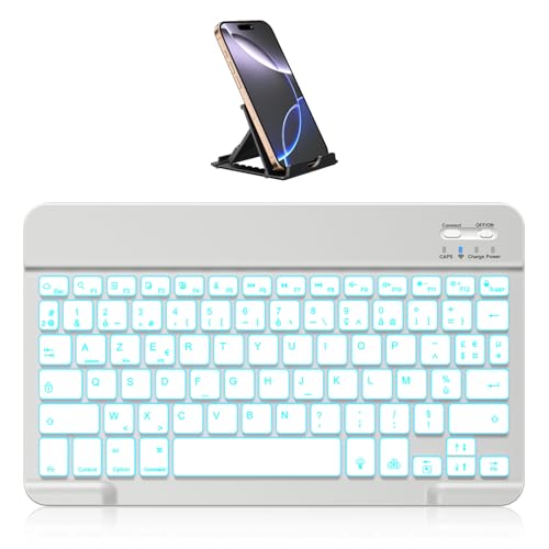 Vobafe Bluetooth Clavier sans Fil pour iPad Air/Pro/Mini/A16/11/10.9/10.2, avec Support Téléphone, Clavier Tablette AZERTY Français pour...