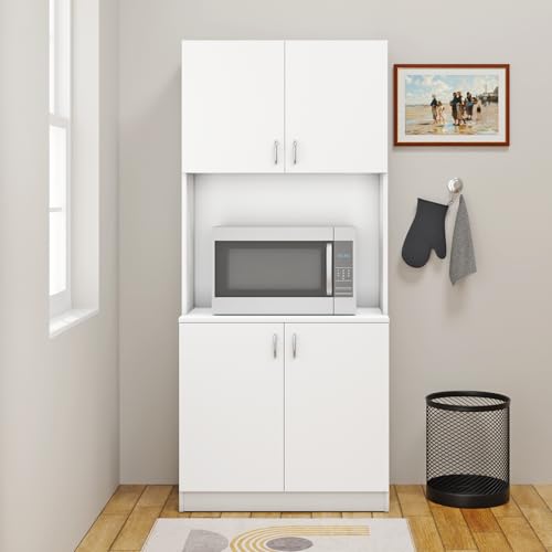 Image of VIKI Furniture | Kitchen Cabinet - 5 Tier Unit with Doors & Open Shelves, Organizer for Kitchen, Bedroom, Hallway & Living Room (Frosty White - 40D x 80W x 180H cm) | 1 Year Warranty