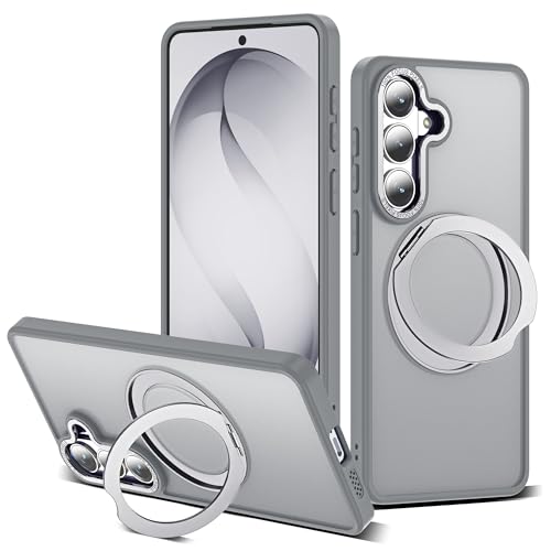 Image of for Samsung Galaxy S26 Plus Case with 360Rotatable Magnetic Ring Stand Compatible with Mag-Safe Military Protection Matte Translucent Phone Case for Samsung Galaxy S26+,Gray