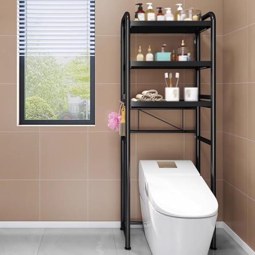 Toallero y toallero que ahorra espacio, se adapta a la mayoría de inodoros, fácil de montar, elegante solución de almacenamiento de baño negro
