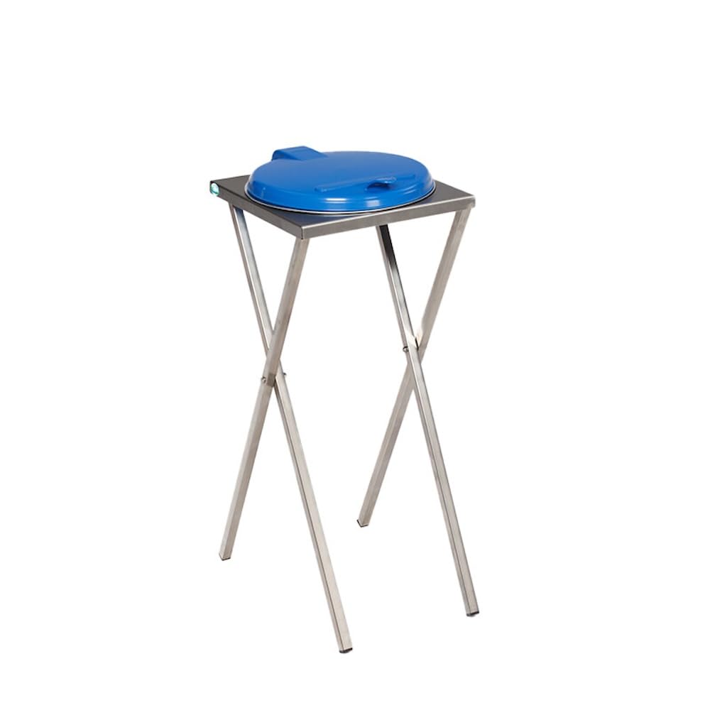 PROREGAL Robuster Scherenständer mit Klemmring | für 120 Liter Sack | HxBxT 90x40x45cm | Edelstahl | Blauer Deckel | Mülleimer Müllsackständer