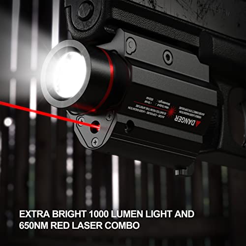 Feyachi LF-69 Red Laser Flashlight 1000 Lumen LED Weapon Light Combo with Picatinny Rail Mount for Pistol Rifle Rechargeable