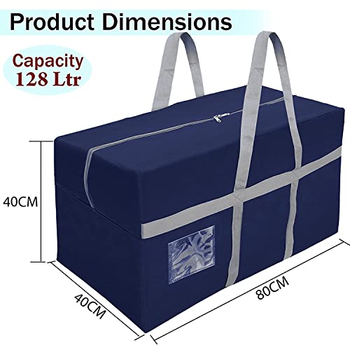 SNDIA 3 Pack Extra Large 128 L Nylon Moisture Proof Multipurpose Heavy Duty Toys Storage Bag/Stationery/Blankets/Clothes/Moving bags With Strong Reinforced Handles Rectangular (Blue,80x40x40 cm)