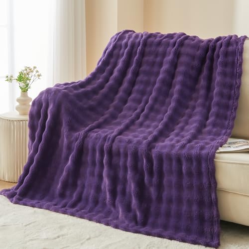 NEWCOSPLAY Throw Blanket for Couch Purple Super Soft Flannel Fleece 3D Bubble Lightweight Bed Blanket All Season Use (Purple, Throw(50"x60")) by NEWCOSPLAY - Used condition - CA$14.63
