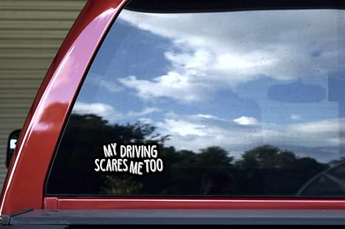 Image of StickerTalk My Driving Scares Me Too Vinyl Sticker, 6 inches by 3 inches