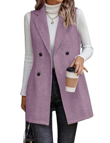 IDEALSANXUN Long Vest for Women Sleeveless Tweed Blazer Fall Jackets Cardigan Outerwear