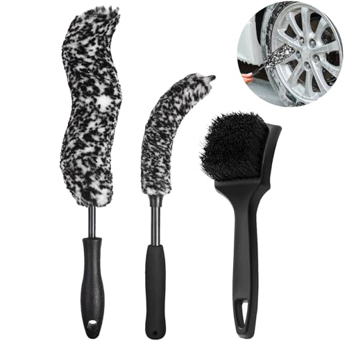 Bendable Wheel Brush Kits Soft Microfiber Wheel Cleaner Brush Synthetic Woolies No-Scratch Wheel Cleaning Brush Car Detailing Rim Tire Brush