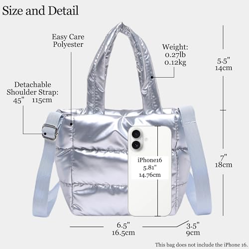 Quilted Metallic Lightweight Phone Crossbody Purse, Puffer Small Tote Bag Soft Padded Adjustable Strap, Women Shoulder Bag4