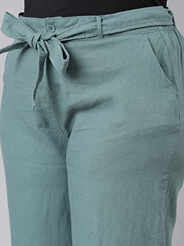 Image of GO COLORS Solid Linen Culottes for Women | High Rise, Side Pockets, Front tie-up