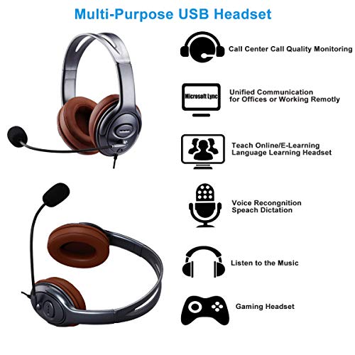 Cuffie USB con microfono a cancellazione del rumore, con controller in linea per il riconoscimento vocale drago, comode cuffie per PC, per scuola, bambini, ufficio, chat, zoom, chiamate e giochi