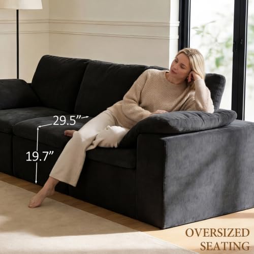 Image of ANONER 108 inch Sectional Cloud Couches for Living Room, Oversized Boneless Modular Sofa, Deep Seats Couch with Ottoman, Convertible, No Assembly, Comfy Chenille Cloud Sofa, Dark Grey