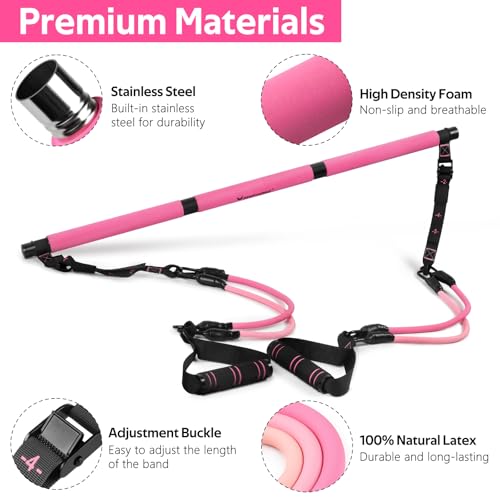 Pilates Bar Kit with Resistance Bands, Multifunctional Pilates Bar for Women & Men with Heavy-Duty Metal Adjustment Buckle, Pilates Home Equipment for Full BodyWorkouts
