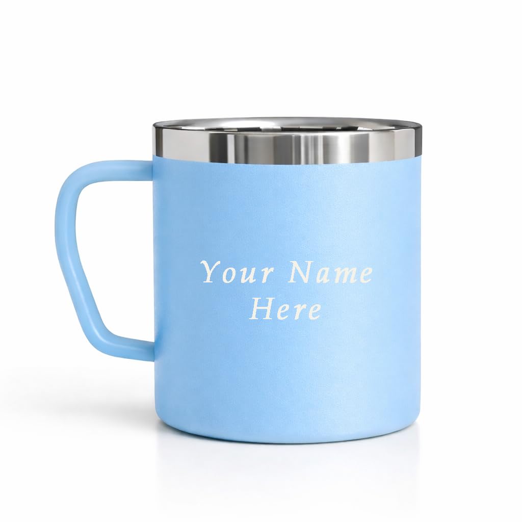 SCPmarts Personalized Stainless Steel Mug with Custom Name – 250 ml Double Wall Coffee & Tea Cup – Sky Blue Unique Gift for Husband, Wife, Boyfriend, Girlfriend, Birthday, Anniversary (Sky Blue)