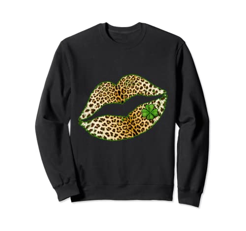 Labios verdes para mujer, leopardo irlandés, trébol, día de San Patricio Sudadera