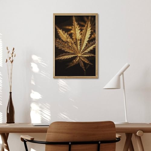 GHEPSDW Golden Cannabis 5D Diamond Painting Kit for Adults Beginners DIY Diamond Art Kits with Drill Tools Full Round Drill Dots Big Gem Art by Number Crafts for Home Wall Decoration 8"x12" - Image 5