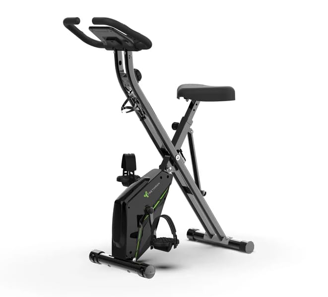 Bicicleta estática plegable TRETMANN HOME, resistencia magnética silenciosa, 16 niveles, sillín ergonómico Relax-Foam, ajuste de altura 76,5-85,5 cm, rueda de inercia 2,5 kg