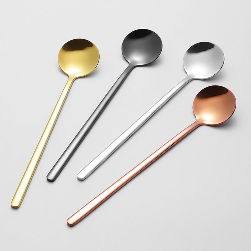 Silverware Flatware Set, 4/16/24/32 Pieces 304 Stainless Steel Small Round Spoons With Long Handle Mixing Spoons Creative Coffee Spoons Dessert Spoons(4Set-16Pcs)