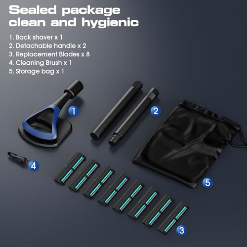 Image of ZOMU Back Shavers for Men:Back Hair Shaver and Body Shavers for Men with Safety Blade Technology & Ergonomic DIY Long Handle, Wet or Dry Shaving - Blue (Replaceable 8PCS 3.5inch Blades Included)