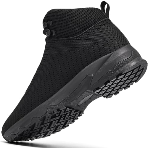 SHULOOK Non Slip Work Boots for Men Slip Resistant Lightweight Kitchen Chef Shoes for Restaurant Food Service Comfy Working Shoe Ankle Support Mesh Walking Footwear Black 10