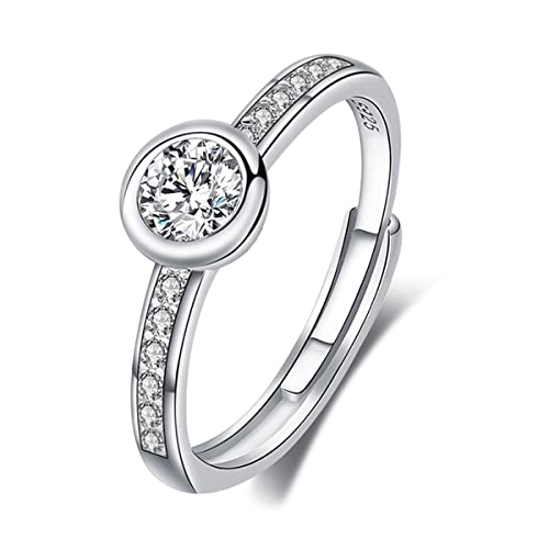 Bague Femme en Argent 925 Bague Réglable Zircone Cubique Argent Bague Femme pour Mariage Bague de Fiançailles Anneau Ouverte Argent Minimaliste Bague Alliance Anniversaire Mariage Promise Bague Cover