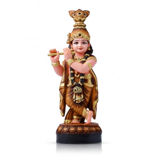 Image of Krishna Statue for Home Decoration House Warming Gift | Lord Krishna murti idol home decoration item showpiece for living room (polymarble,34*13*10)