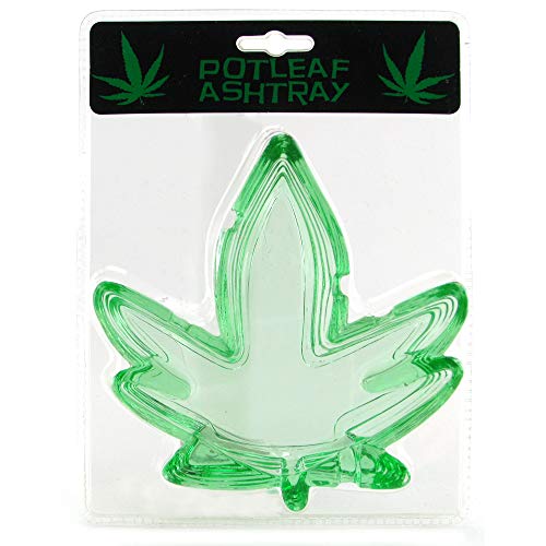 Image of Kheper Games Green Glass Leaf-Shaped Ashtray, 5-Inch Decorative Tabletop Smoking Accessory