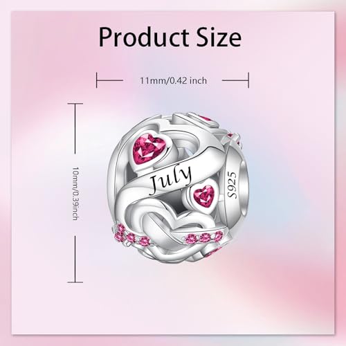 Image of Birthstone Charm 925 Sterling Silver Charms fits Bracelets and Necklace Pendant Bead Happy Birthday Charms Jewelry Present for Women Family Friends