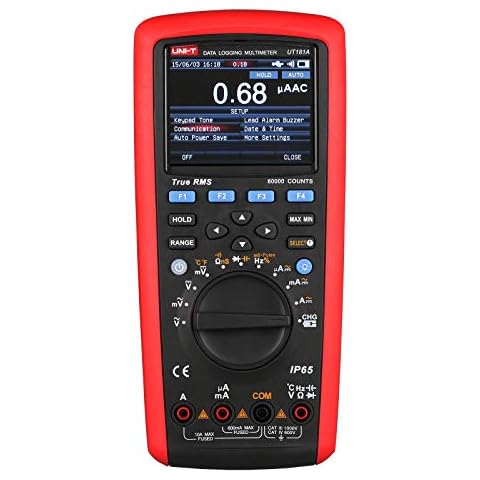 UNI-T True RMS Data Logging Multimeter UT181A with Dual Temperature Measurement Low Pass Filter nS Conductance Trend Capture AC DC Voltage Current Ohm Admittance Capacitance Frequency 60,000 Counts Cover