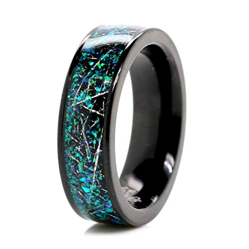 Black Opal Ring with Meteorite Inlay - Opal Rings for Women - fire Opal Ring - opals - Blue Opal Ring - Opal Ring for Men - Opal Wedding Ring - Opal Ring for Women (11)