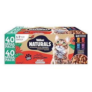 Webbox Naturals Complete Adult Wet Cat Food, 40 x Meat in Gravy Variety Mega Pack – Made with Natural Ingredients and No Nasties (40 x 100g Pouches)