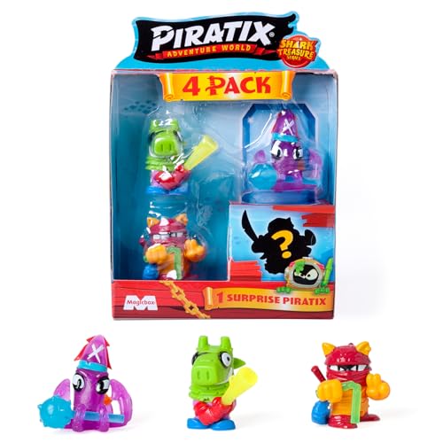 PIRATIX ADVENTURE WORLD Serie Shark Treasure, Pack de 4, Contiene 4 Piratix, 1 'Cristal' y 1 Sorpresa, y 4 Accesorios 'Cristal'