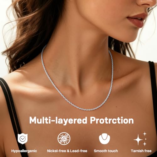 Girluky 925 Sterling Silver Chain Necklace for Women, 2mm Rope Chains Silver Chain for Women Shiny Sterling Silver Necklace, Women's Chains Necklace 24 Inch by Girluky - Used condition - Image 2