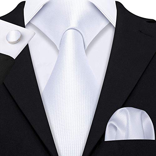 Image of Barry.Wang Plain Men Silk Ties Extra Long Satin Necktie for Wedding Business Handkerchief Cufflinks Set Solid Colors