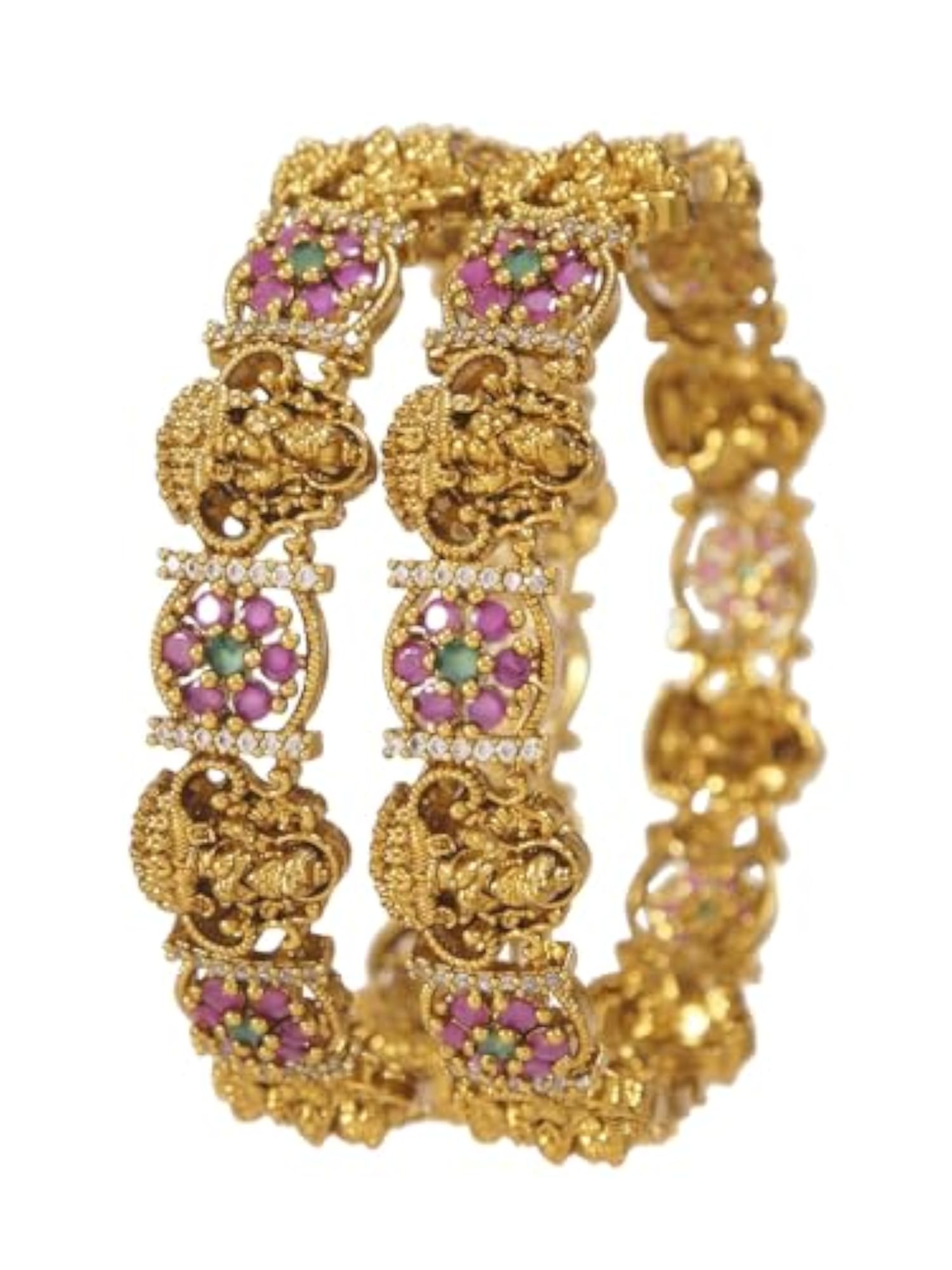Traditional Gold Plated Brass Bangles, Temple Laxmi Design