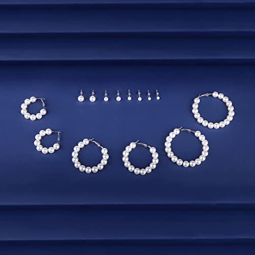Pearl Hoop Stud Set Earring: Round Cultured Classic Pearl Stainless Steel Pin Pierced Hypoallergenic Fashion Trendy Dainty Party Sensitive Ear Wedding Christmas Valentine's Day Jewelry Gift For Women Mom Wife (Pearl Hoop Stud) #TOP3