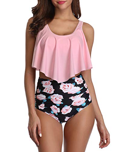 AmzBarley Damen Zweiteilige Bikini Set Ruffles Badeanzug High Waist Bikini Bottom Bademode