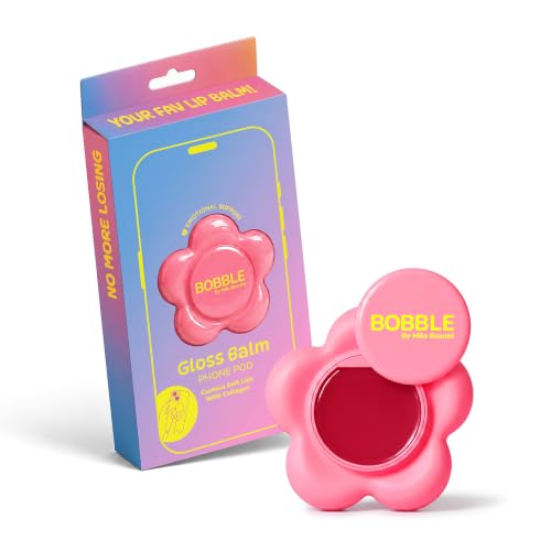 Image of Mila Beaute Bobble Gloss Balm Phone Pod | Cushion Soft Lips with 6-Peptide Complex & Collagen | Natural Tinted Glossy Finish | Non-Sticky & Lightweight | Hydrating & Nourishing I For Dry & Chapped Lips I Lip Balm-Bubble Yum, 20gm