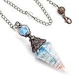 Aquamarine Crystal Copper Pendulum for Divination - Dowsing Tool with Sturdy Chain & Real Crystal Chips...