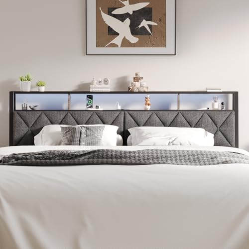 Headboard Queen Size with Storage, Charging Station & Lights, Dark Grey by Salamir - Used condition - Image 9