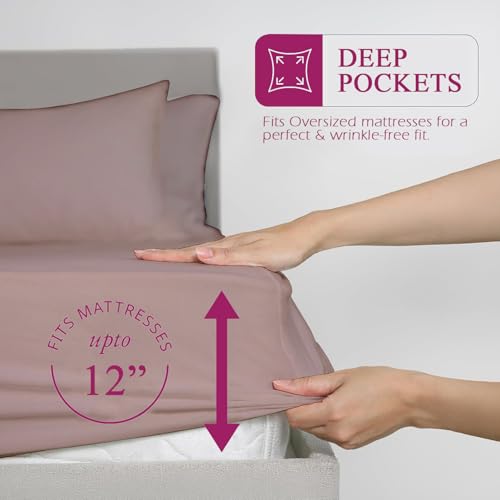 Image of Trance Home Linen 300 TC Bamboo Fitted Bedsheet | Soft, Breathable & Eco-Friendly Bedsheet with 2 Pillow Cover - (72 x 48 inch, Cameo Rose)