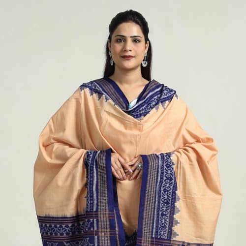 Image of Cotton Dupatta with weaving and Ikat woven border from the Weavers Stole for Girls & Women