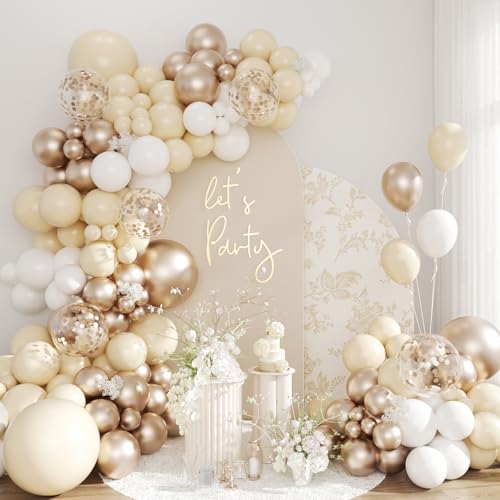 CELEBLOOM Champagne Gold and White Balloon Arch Kit 134pcs Metallic Gold Confetti Balloons Garland Kits for Birthday Wedding Baby Shower Bridal Party Anniversary Decorations