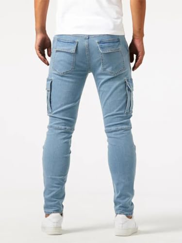 Men's Slim Fit Stretch Jeans Distressed Washed Stretch Denim Pants Classic Straight Leg Work Pants with Mulit Pockets2