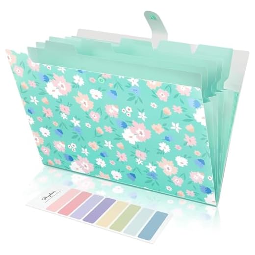 SKYDUE Carpeta Clasificadora, Carpetas Archivadoras, Carpeta Acordeon, Carpeta A4 Con 6 Compartimentos, Carpetas Plastico Carpeta Con Separadores Para Documentos De Acordeón(Flor Verde)