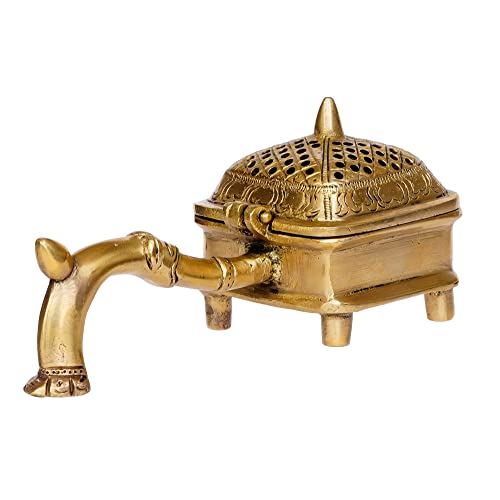 Image of eCraftIndia Golden Brass Dhoop Holder Incense Burner for Home Temple Pooja Mandir | Incense Holder Gift for Diwali Housewarming