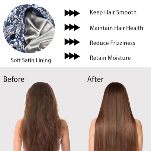 6PCS OP Hauben Damen mit Satinfutter, Verstellbar OP Haube Stoff mit Knopf, Pferdeschwanz Schrubben Kappe mit Baumwolle Schweißband, Arbeitskappe, Baumwolldruck Chirurgische, Satin Haarhaube Kochmütze