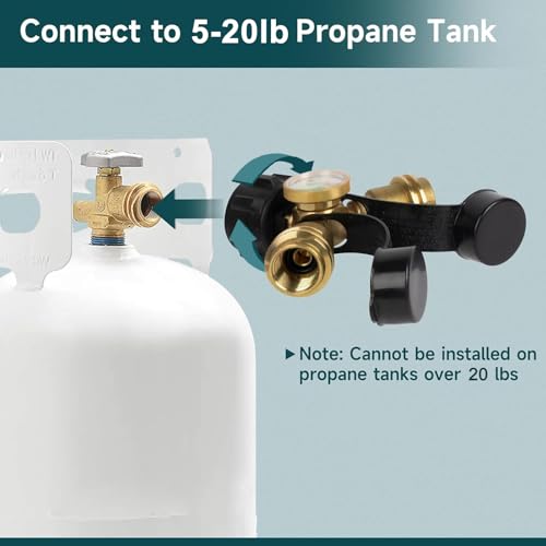 GASPRO Propane Splitter with Gauge, Propane Tank Splitter 2 Way for 5-20LB, Perfect for Heaters, Camping Stoves, BBQ Grills, Gas Burners and More - Thumbnail 4