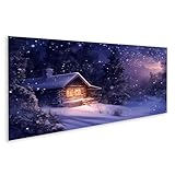 islandburner Bild auf Leinwand Winterliche Berghütte bei Nacht für Wohnzimmer Naturliebhaber Ferienhausvermietung Bilder Wandbilder Poster