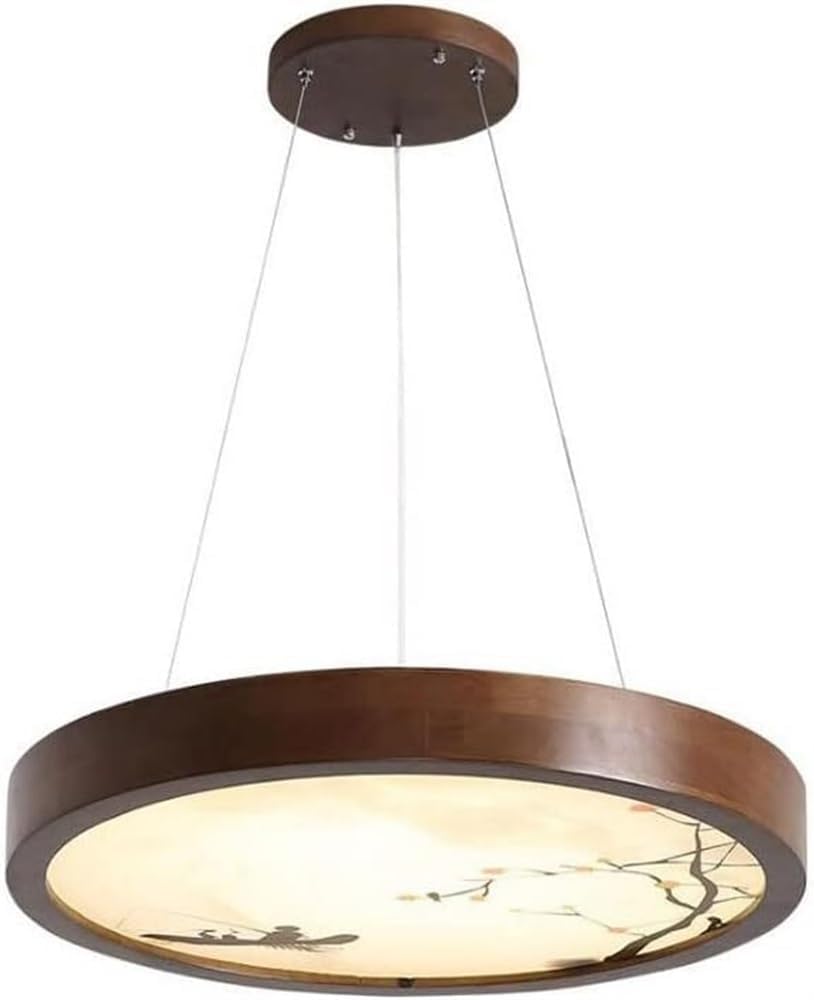 Lampe à suspension LED ronde en noyer, lustre de restaurant et bar