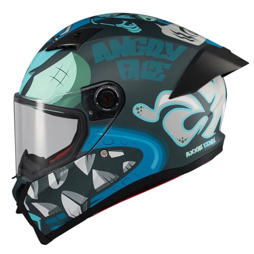 Casco AXXIS Fenix Angry Face Azul Mate - Casco de Moto Integral Unisex Hombre y Mujer - Homologado ECE 22.06 (M)